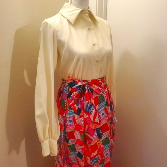 Vintage maxi 70s / late 60s Abercrombie & Fitch mod pattern long sleeve dress - Picture 4 of 8